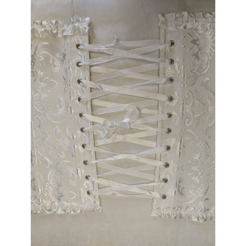 Corset Over Bust Lace Up Bustier US 20-22 6X White Paisley Costume Sexy Lingerie - Picture 11 of 15